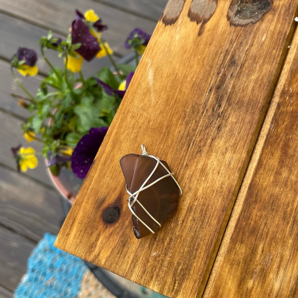 upcycled seaglass silver wrapped pendant